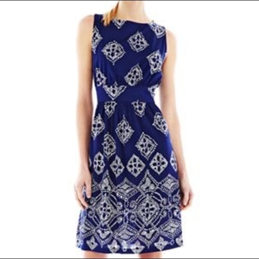 XL Joe Fresh Navy and White Sleeveless Midi Dress